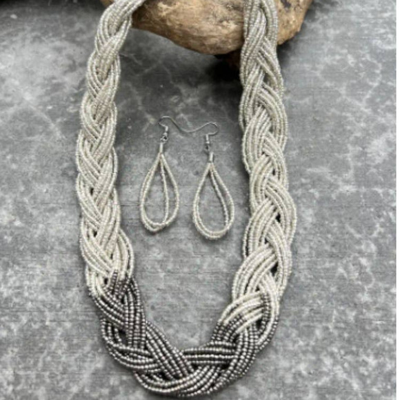 Boho Style Braided Pendant Necklace & Drop Hook Earrings Set‎ - Picture 6 of 7